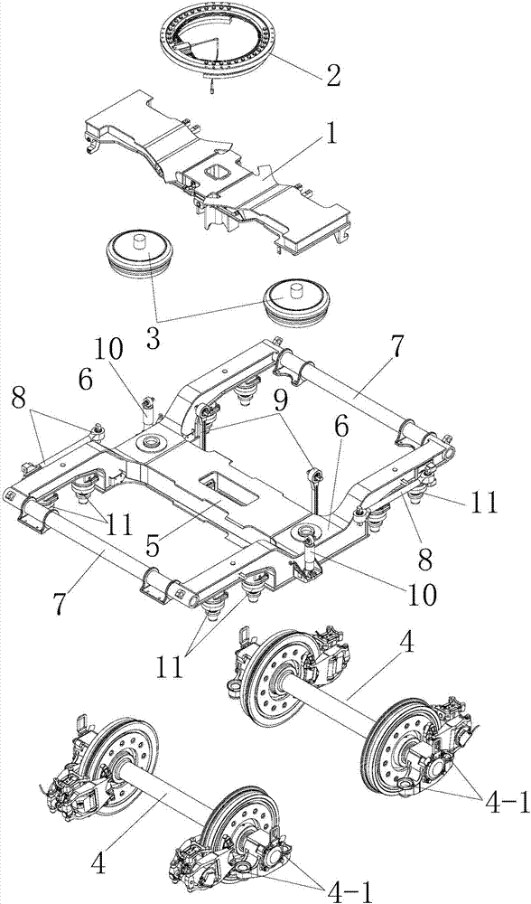 Novel subway non-dynamic bogie with steering radius of 25 m