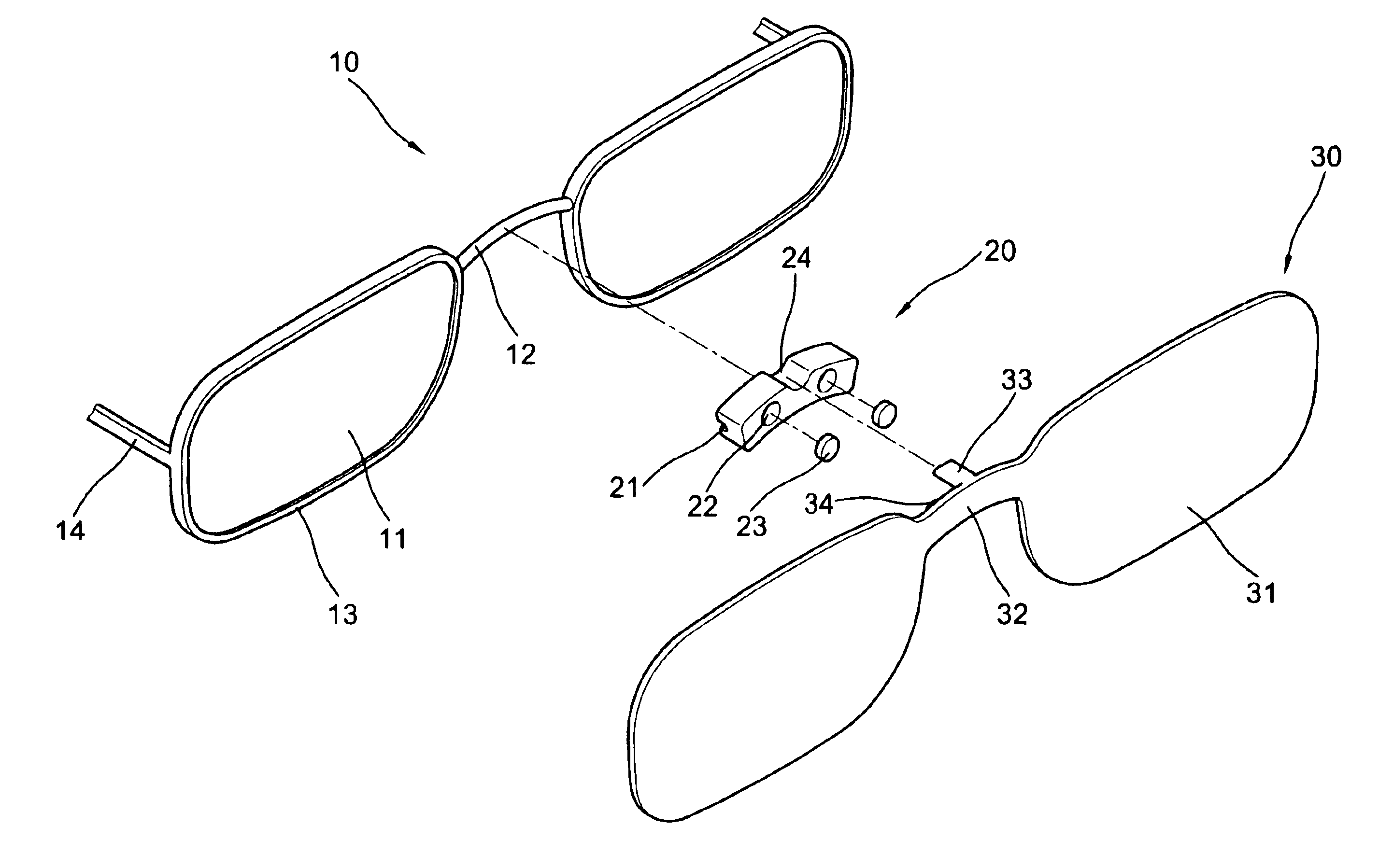 Three pieces combinative eyeglasses