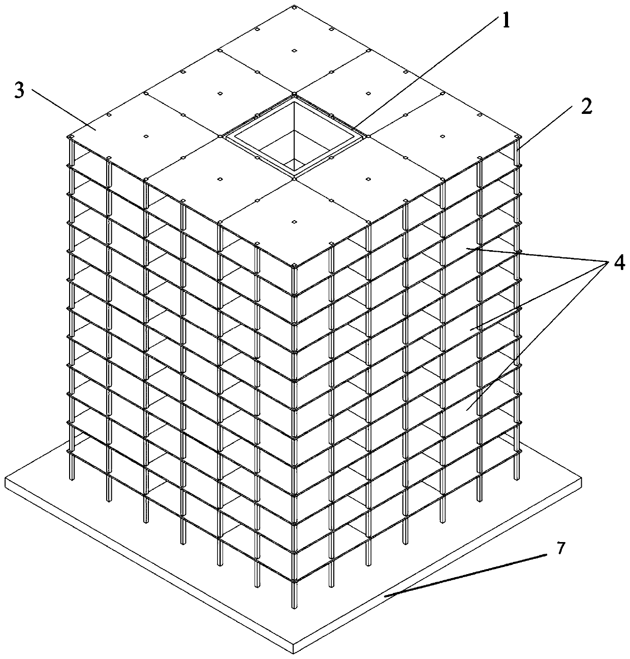 Fire-proof laminated wood frame system based on recycled concrete and construction method thereof