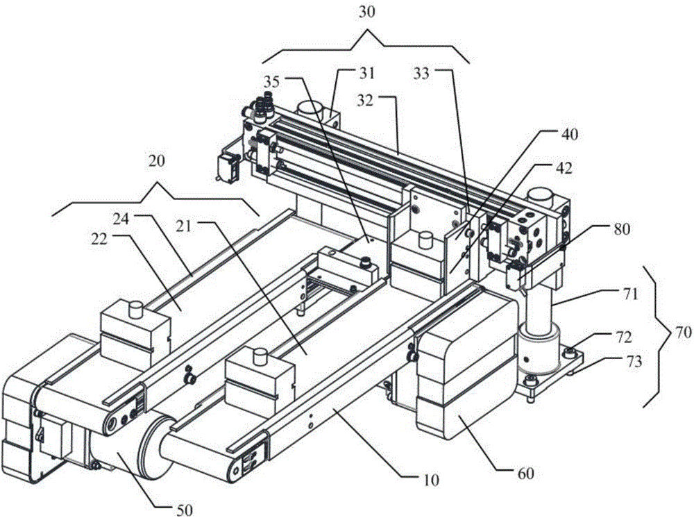 One-directional transporting device for workpieces between assembly lines