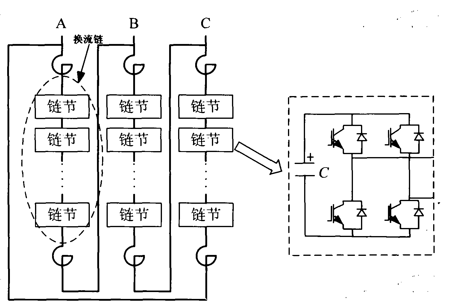 Chain type STATCOM (Static Synchronous Compensator) chain unit bypass structure with mechanical switch