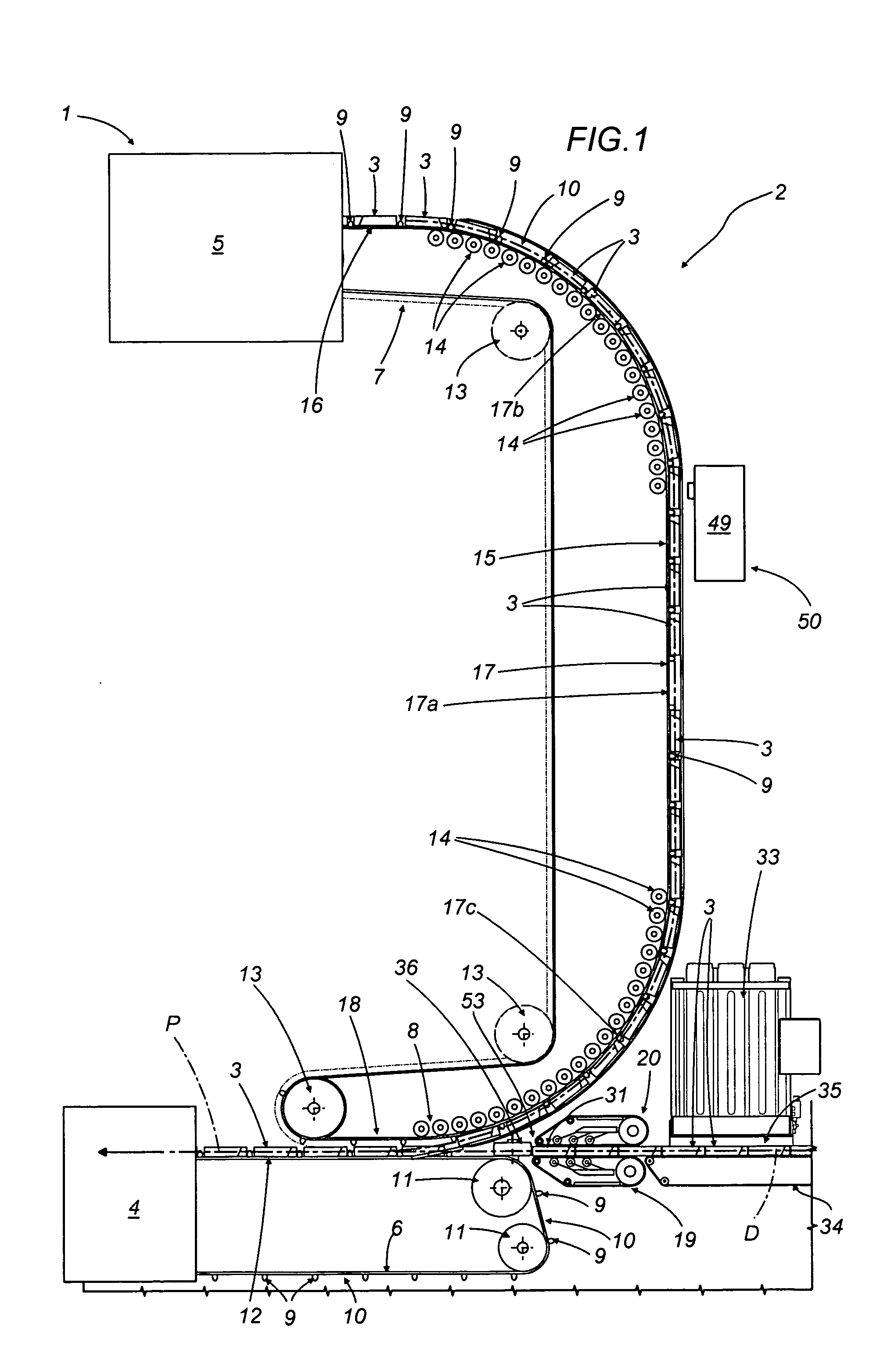Unit for conveying products