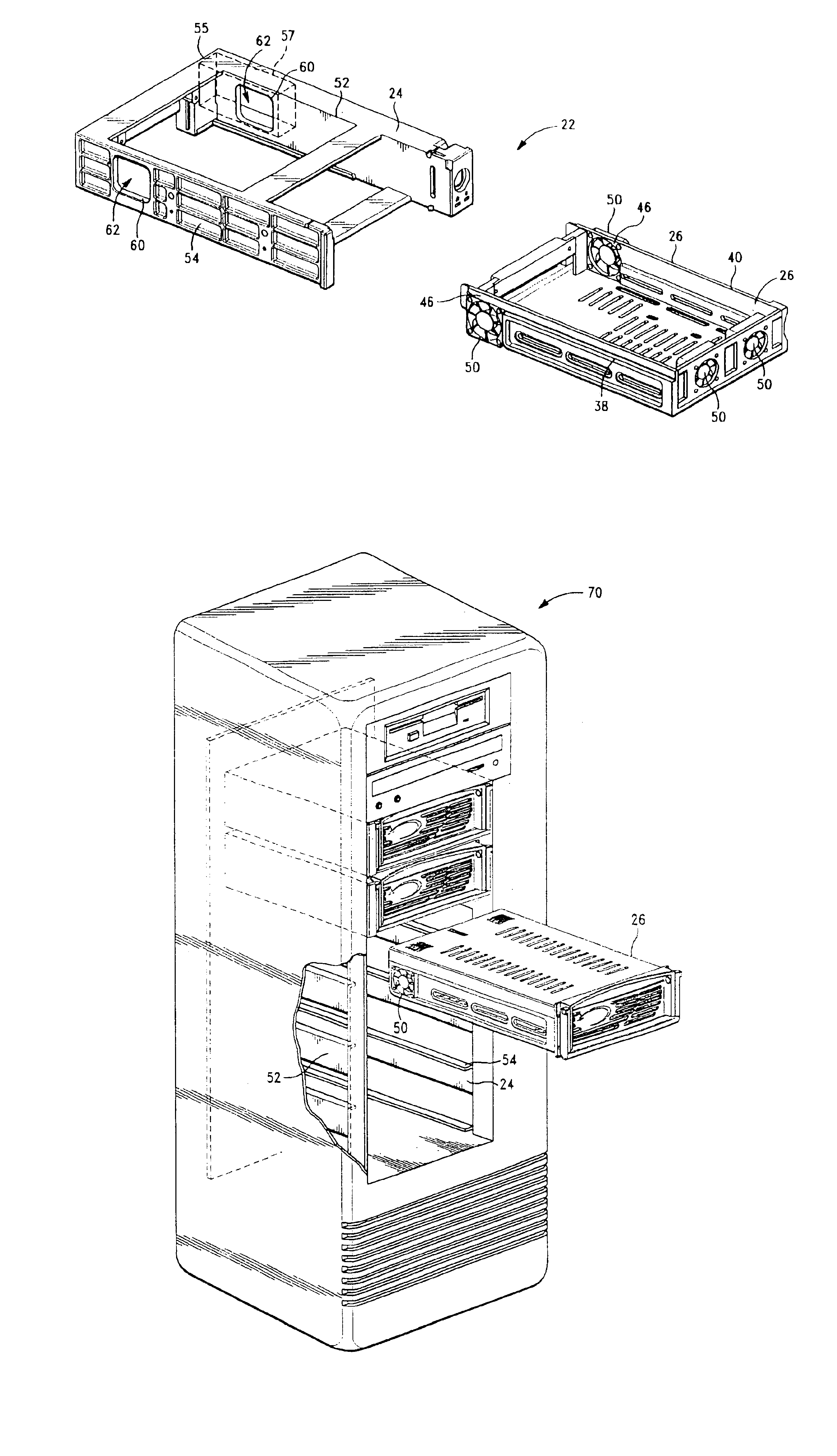 Memory storage device docking adapter having a laterally mounted fan