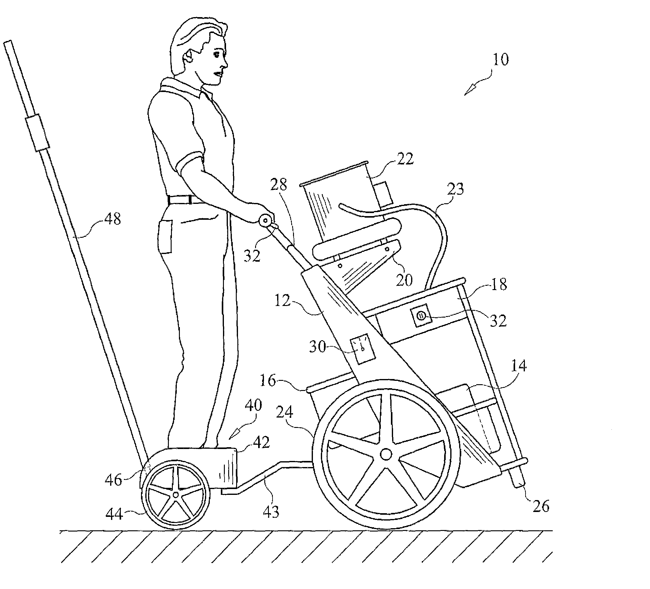 Self-propelled pool service cart with sulky
