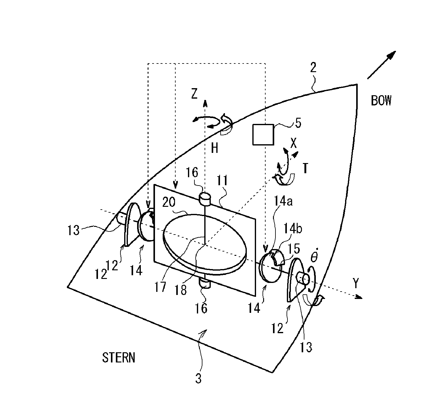 Swinging motion reducing apparatus and ship using the same