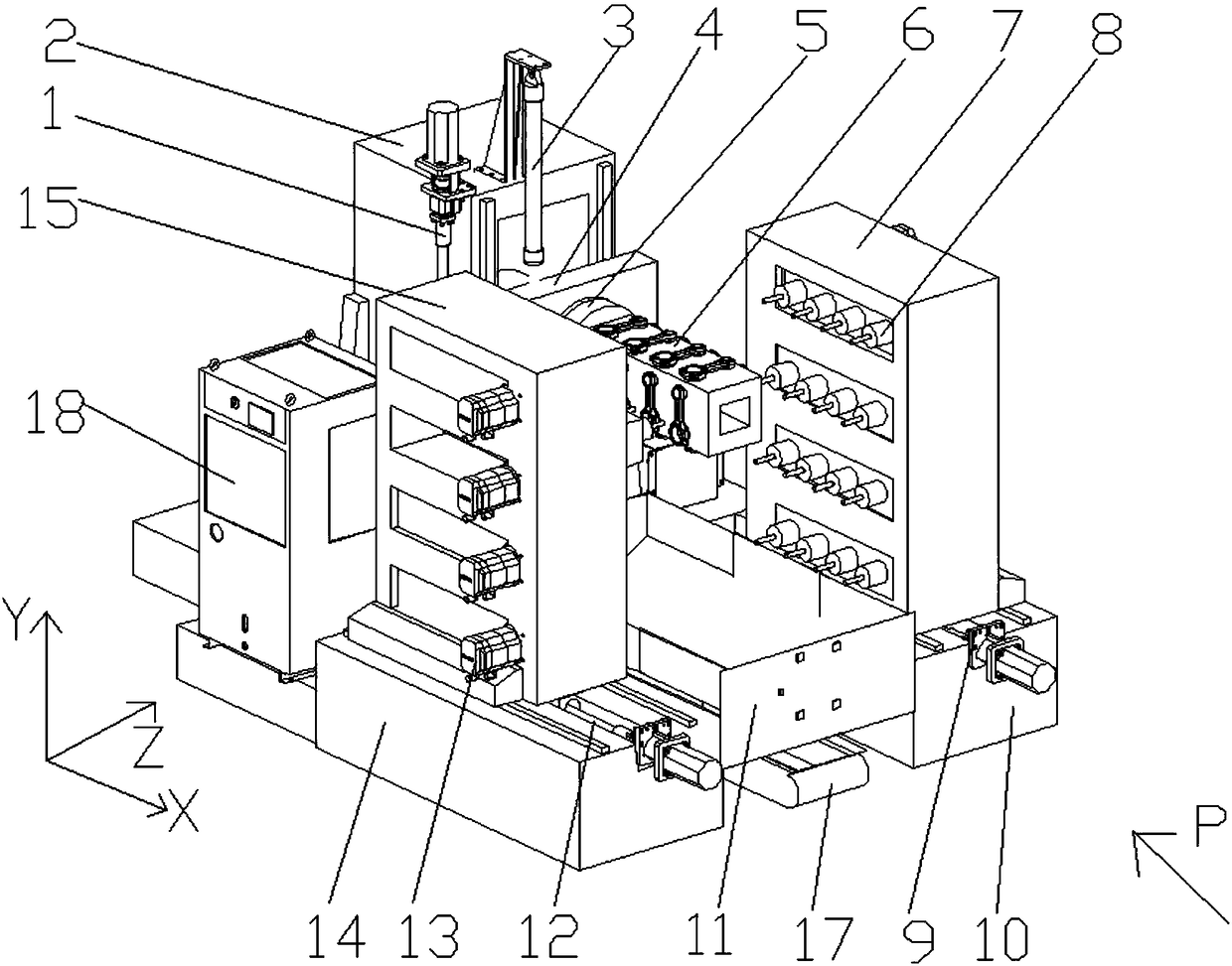 A multi-spindle multi-station connecting rod flexible processing equipment