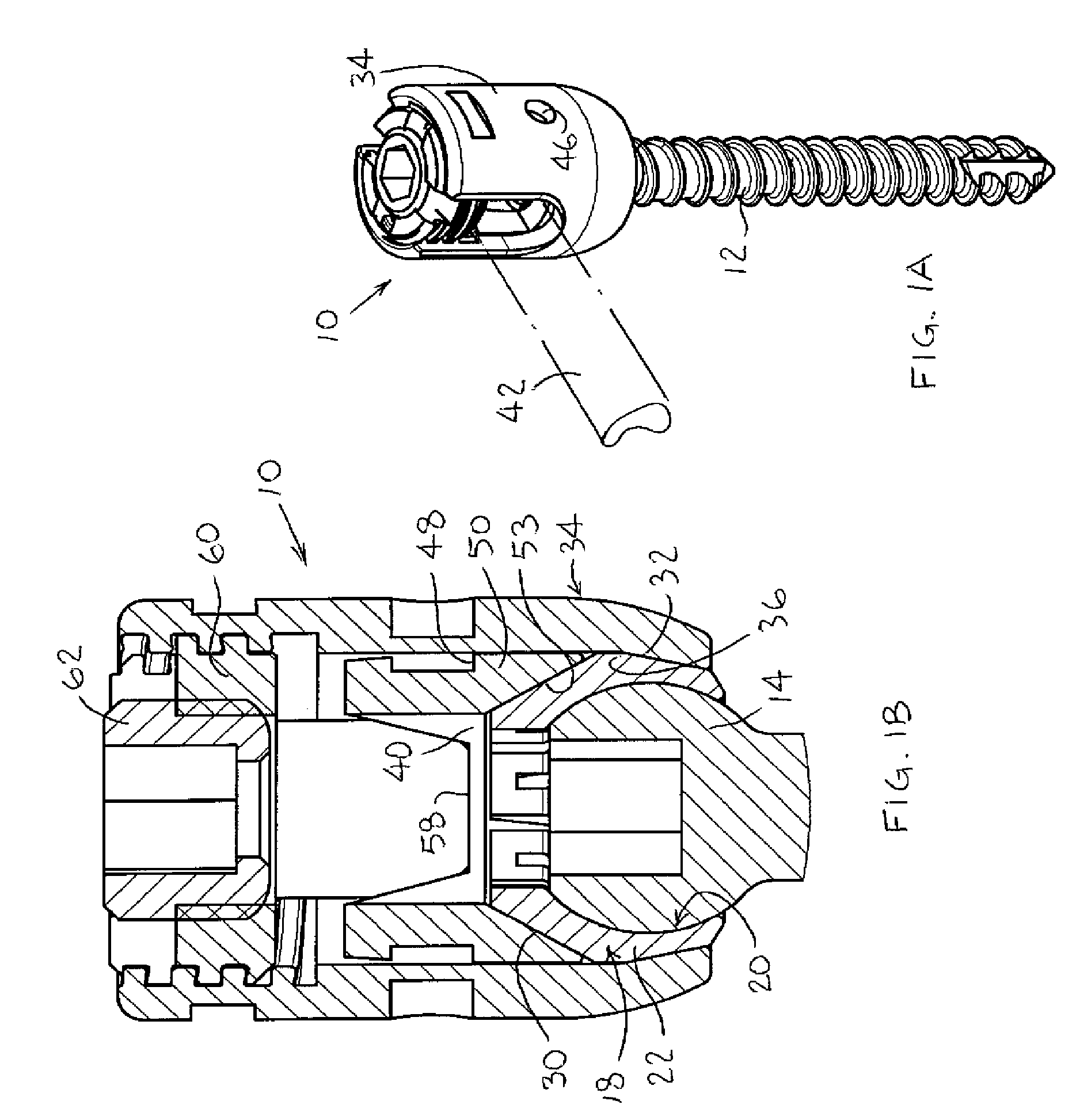 Double collet connector assembly for bone anchoring element