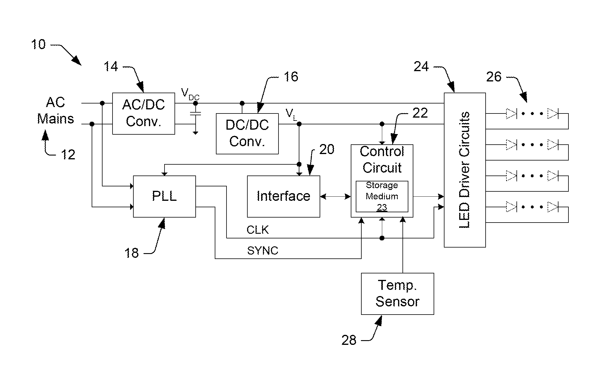Illumination device and method for avoiding an over-power or over-current condition in a power converter