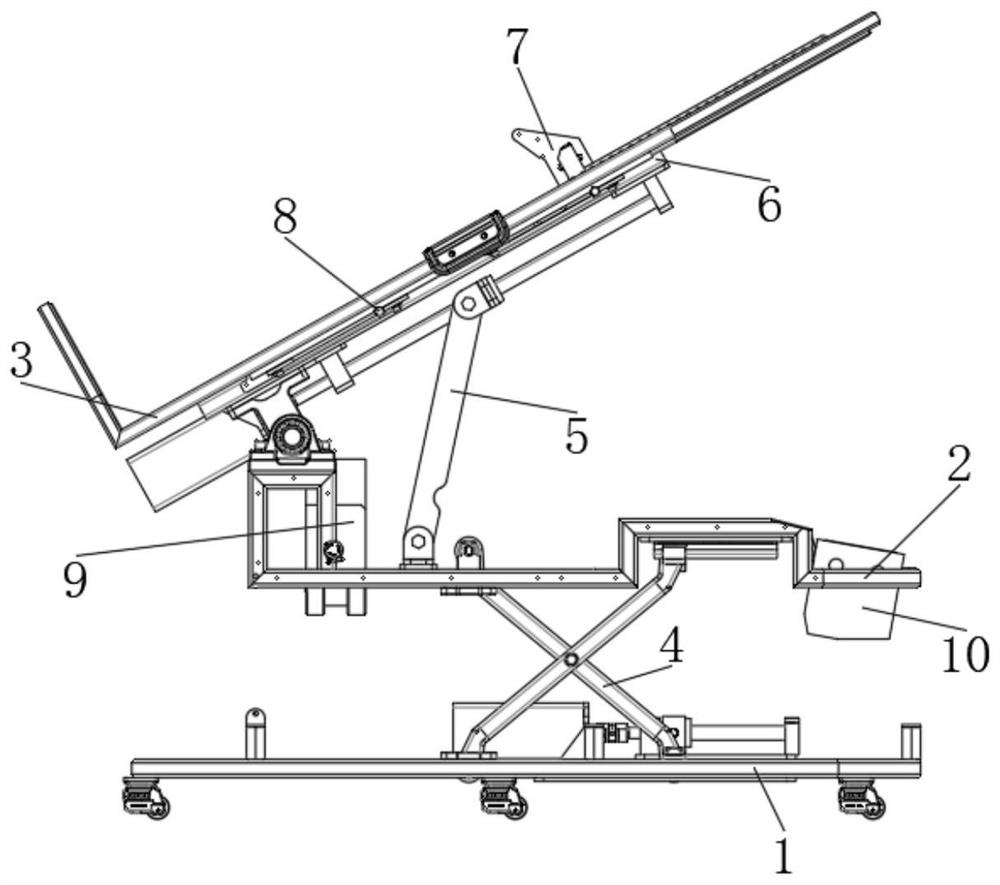 Lifting frame and liftable inclined bed thereof