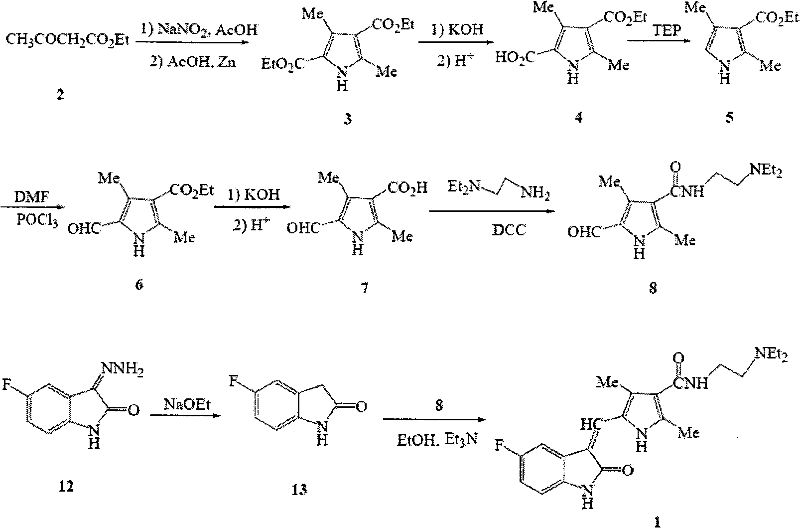Method for synthesizing sunitinib alkali