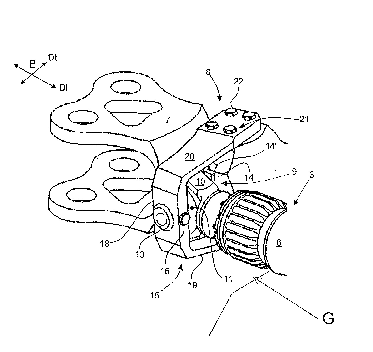 Laminated ball joint connection device between a rotorcraft rotor blade and a lead/lag damper of said blade