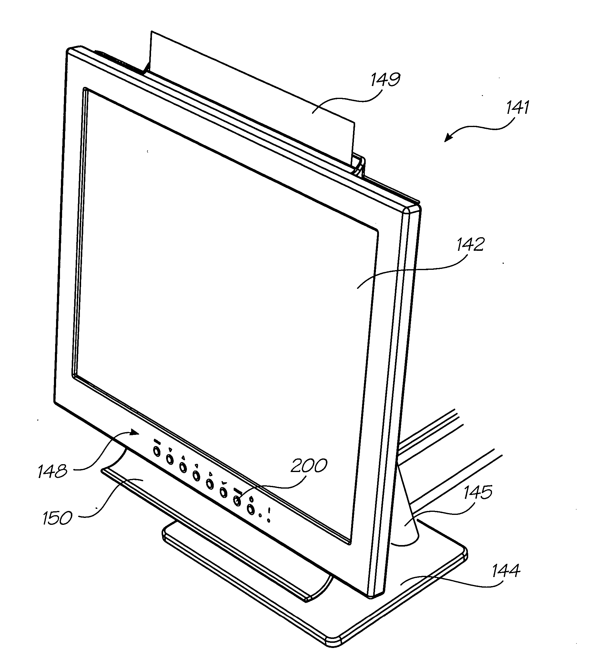 Display device configured such that an edge of print media is visible above an upper edge of the device