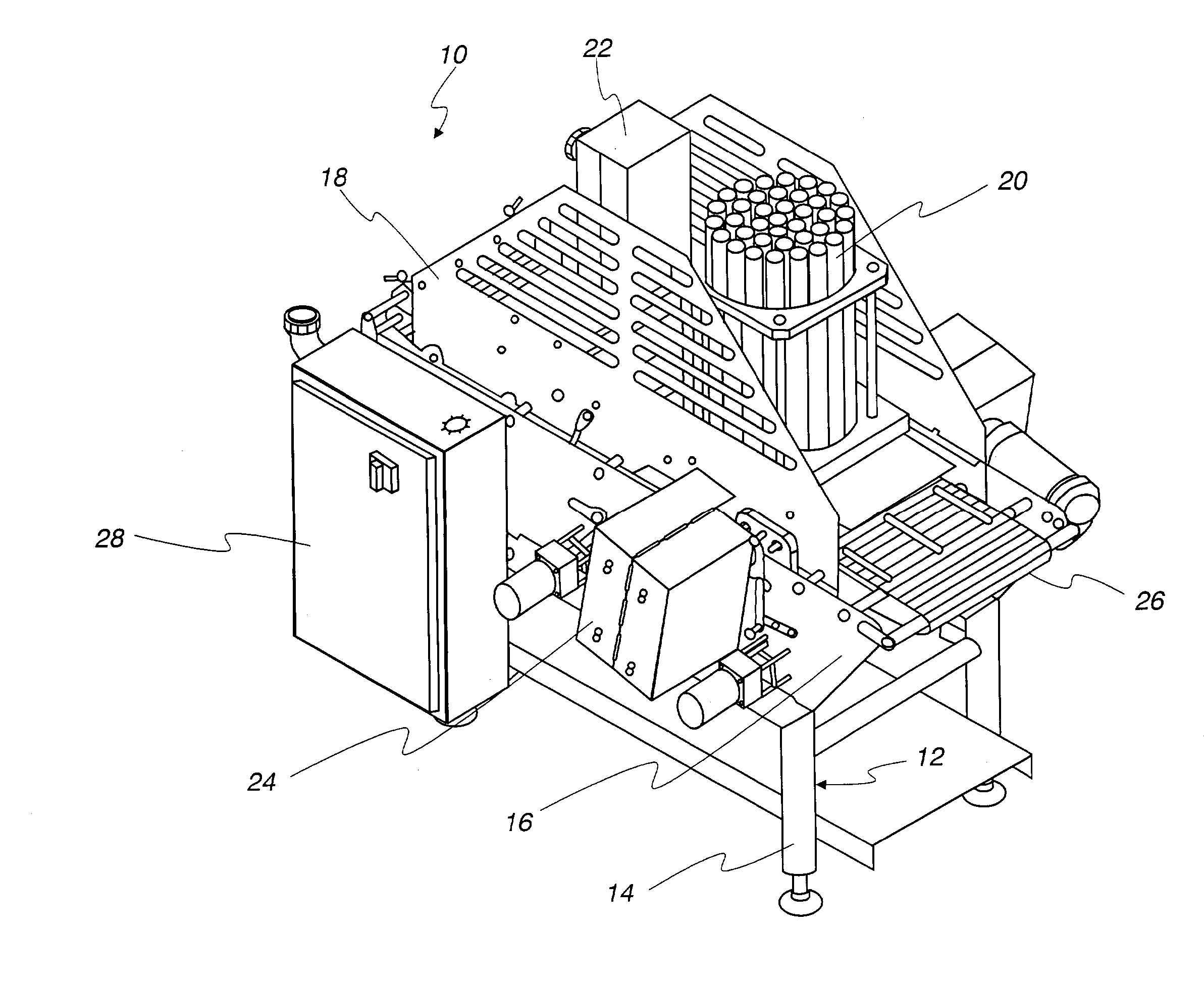 Food slicing apparatus for a food processing line