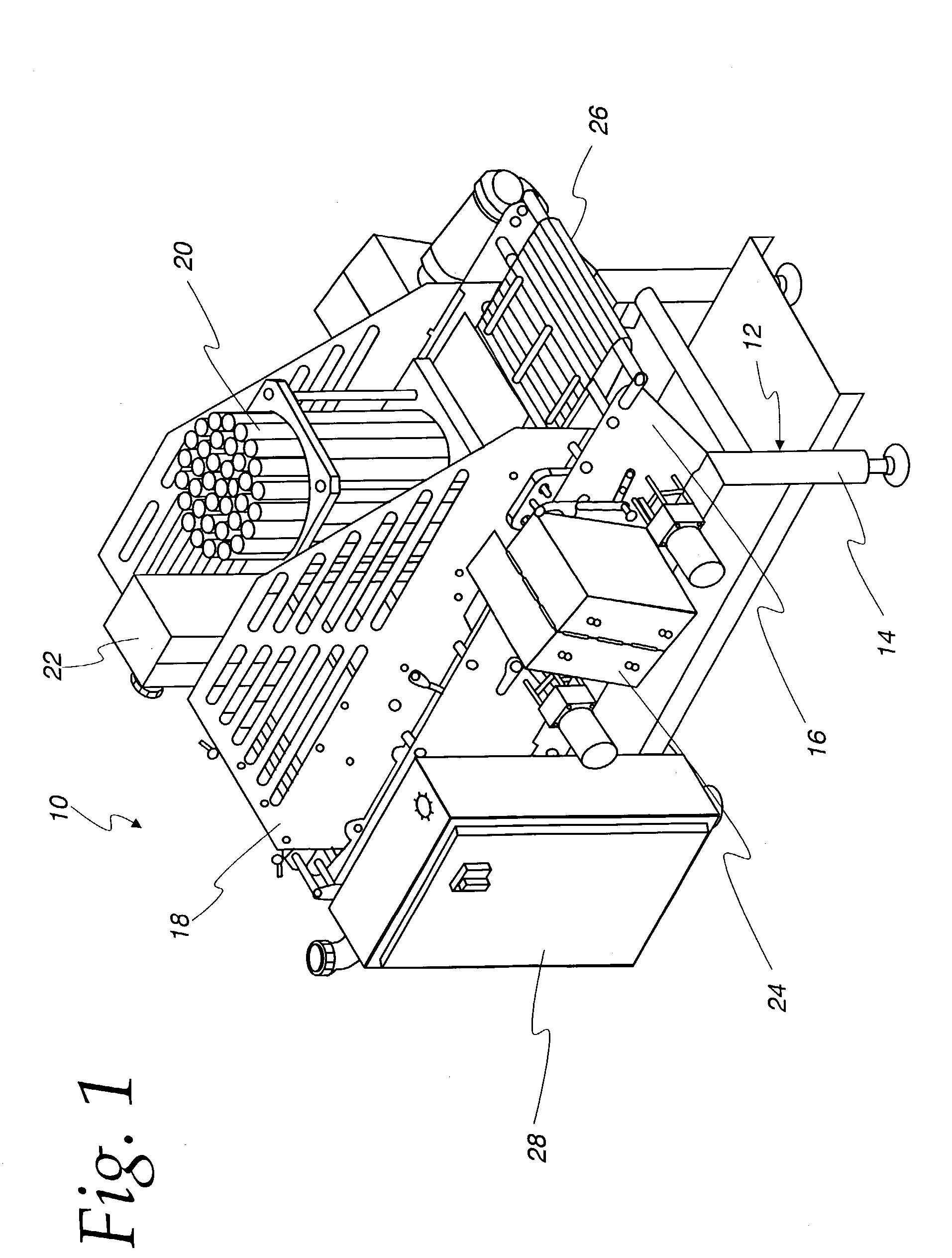 Food slicing apparatus for a food processing line