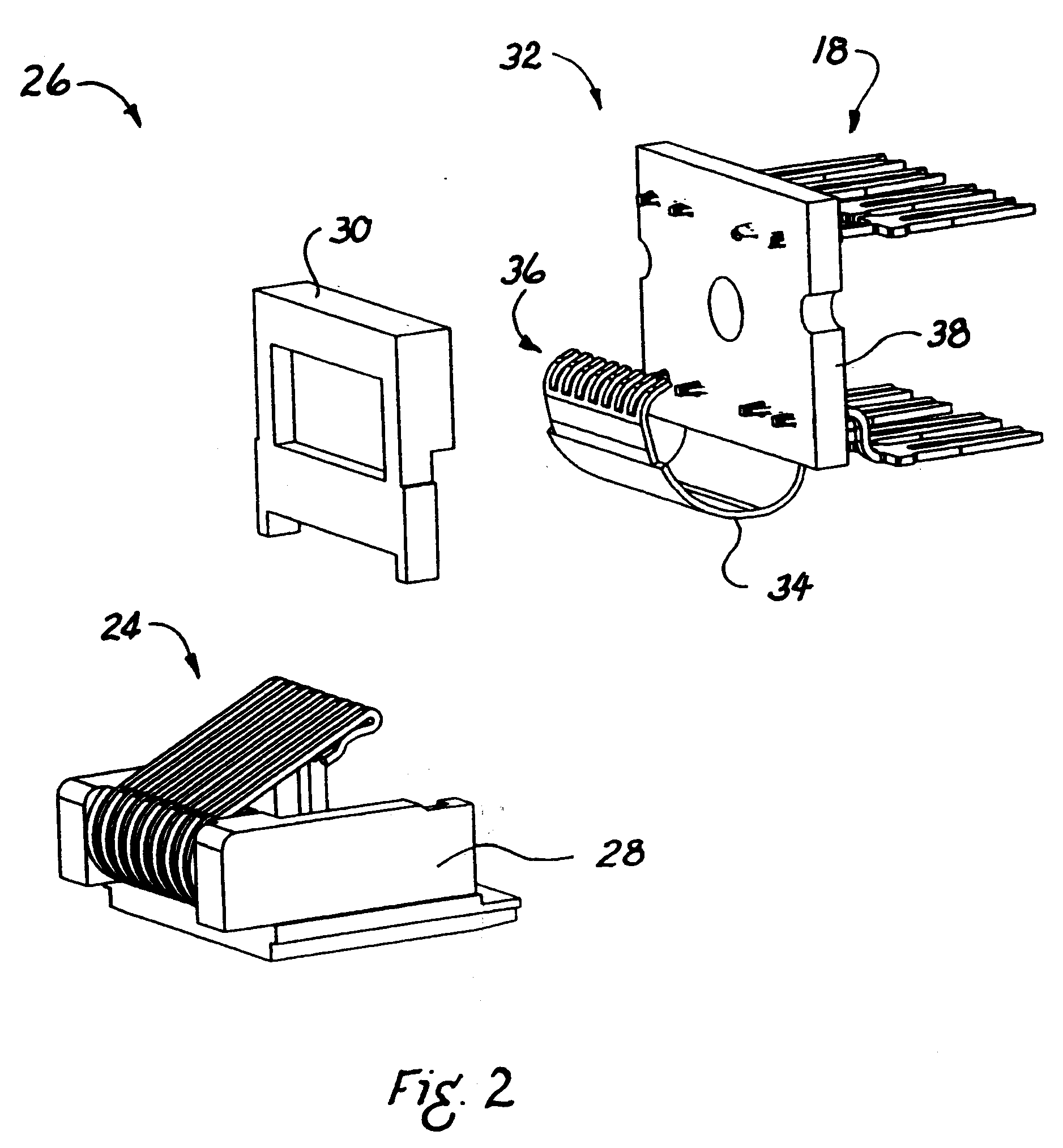 Communications connector with crimped contacts