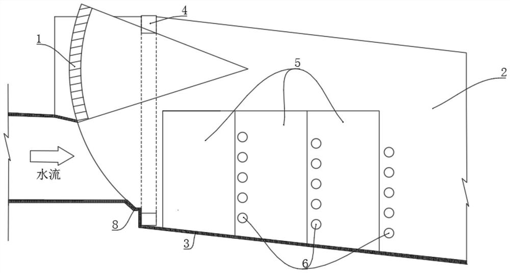 Sudden-expansion and sudden-fall radial gate rear side wall aeration structure