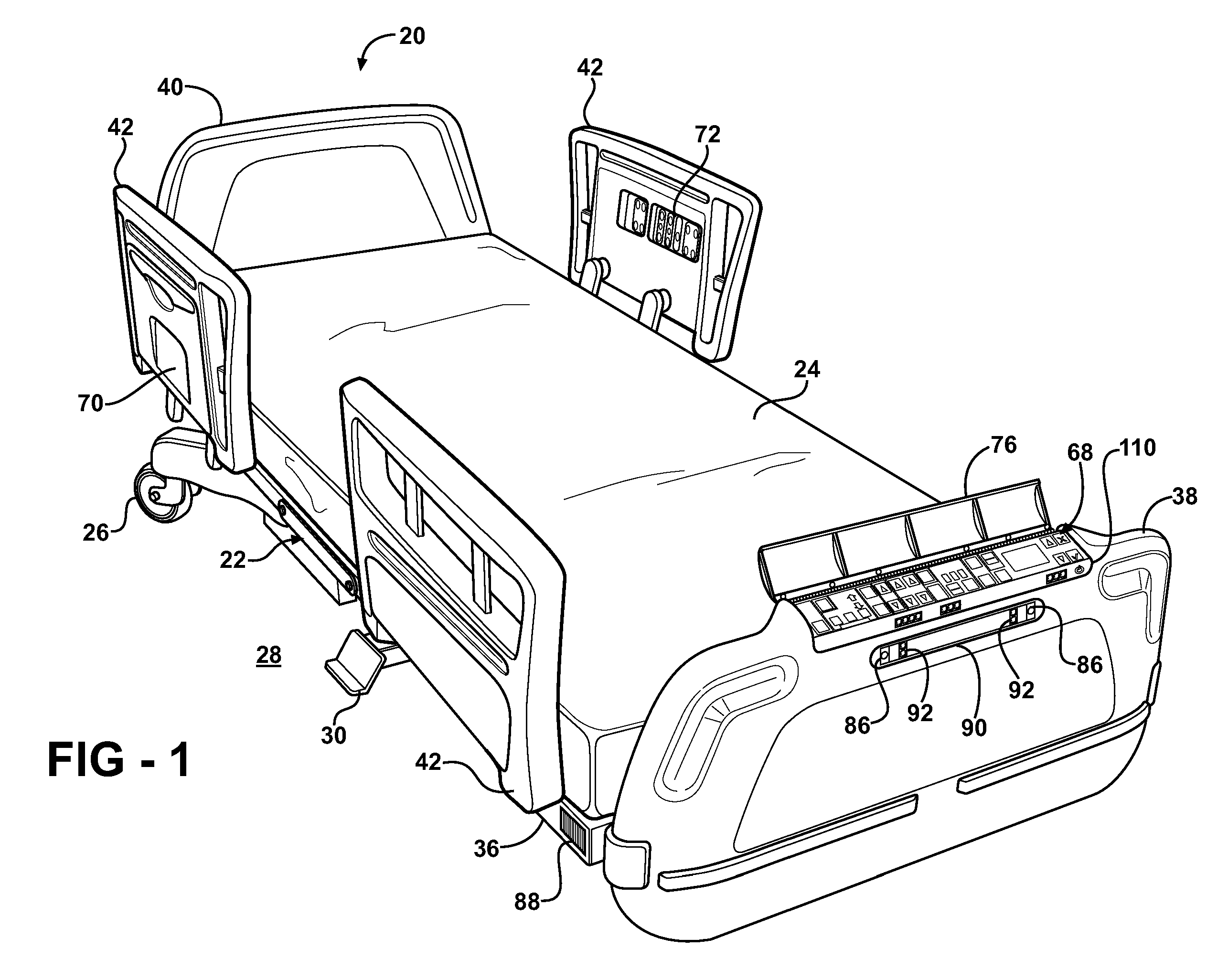 Patient handling device including local status indication, one-touch fowler angle adjustment, and power-on alarm configuration