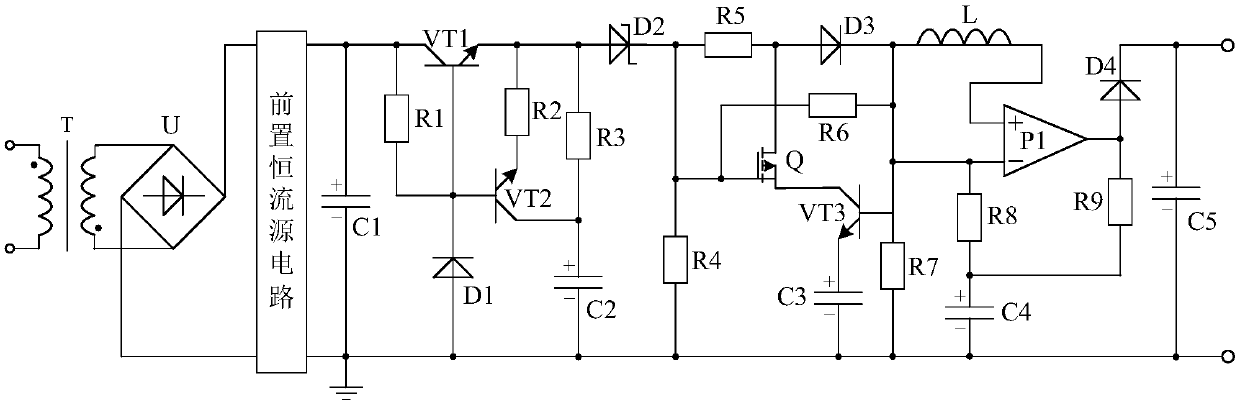 Low-voltage power supply voltage-controlled oscillation filtering type power supply circuit