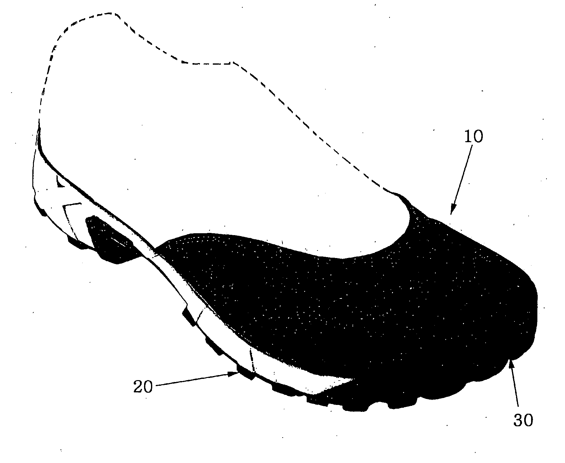 Toe cap for footwear, and outsole integrated with toe cap