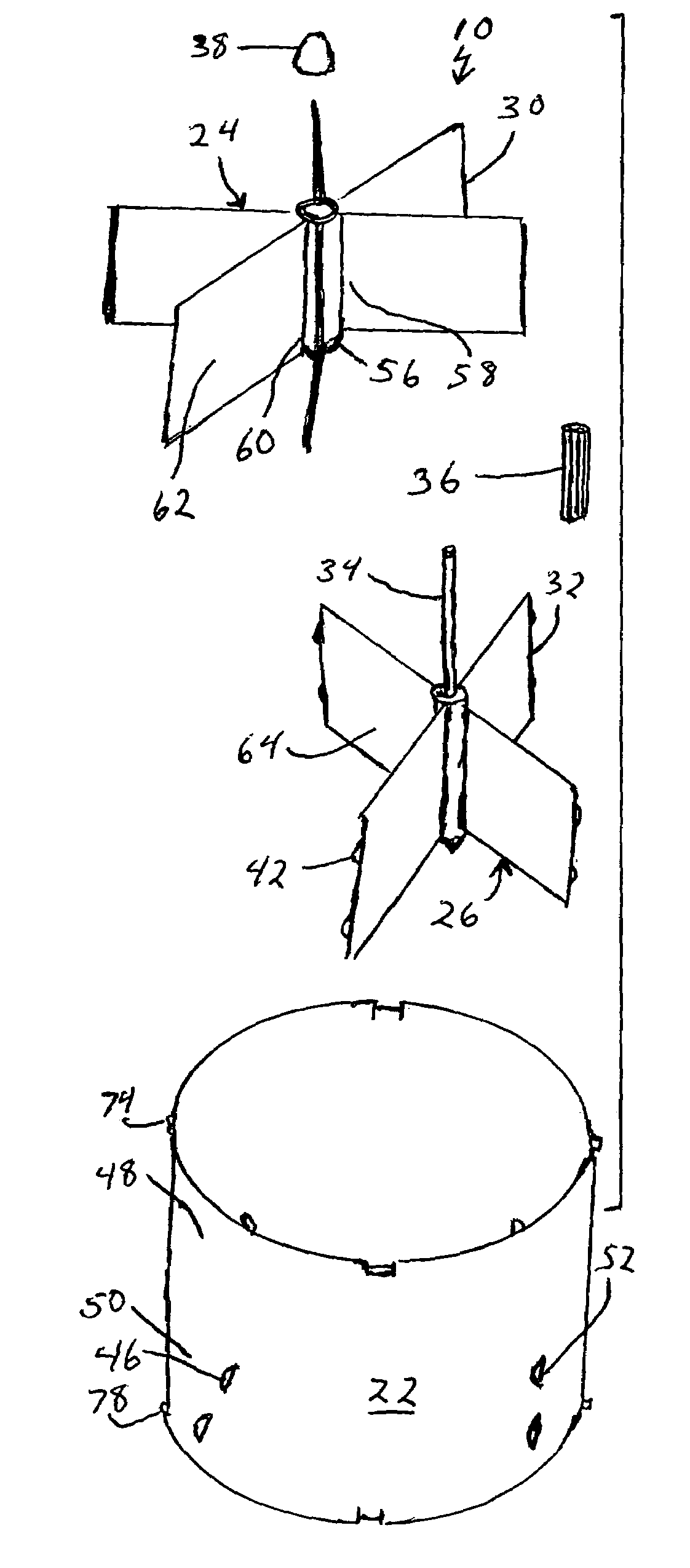 Fluid swirling device having rotatable vanes