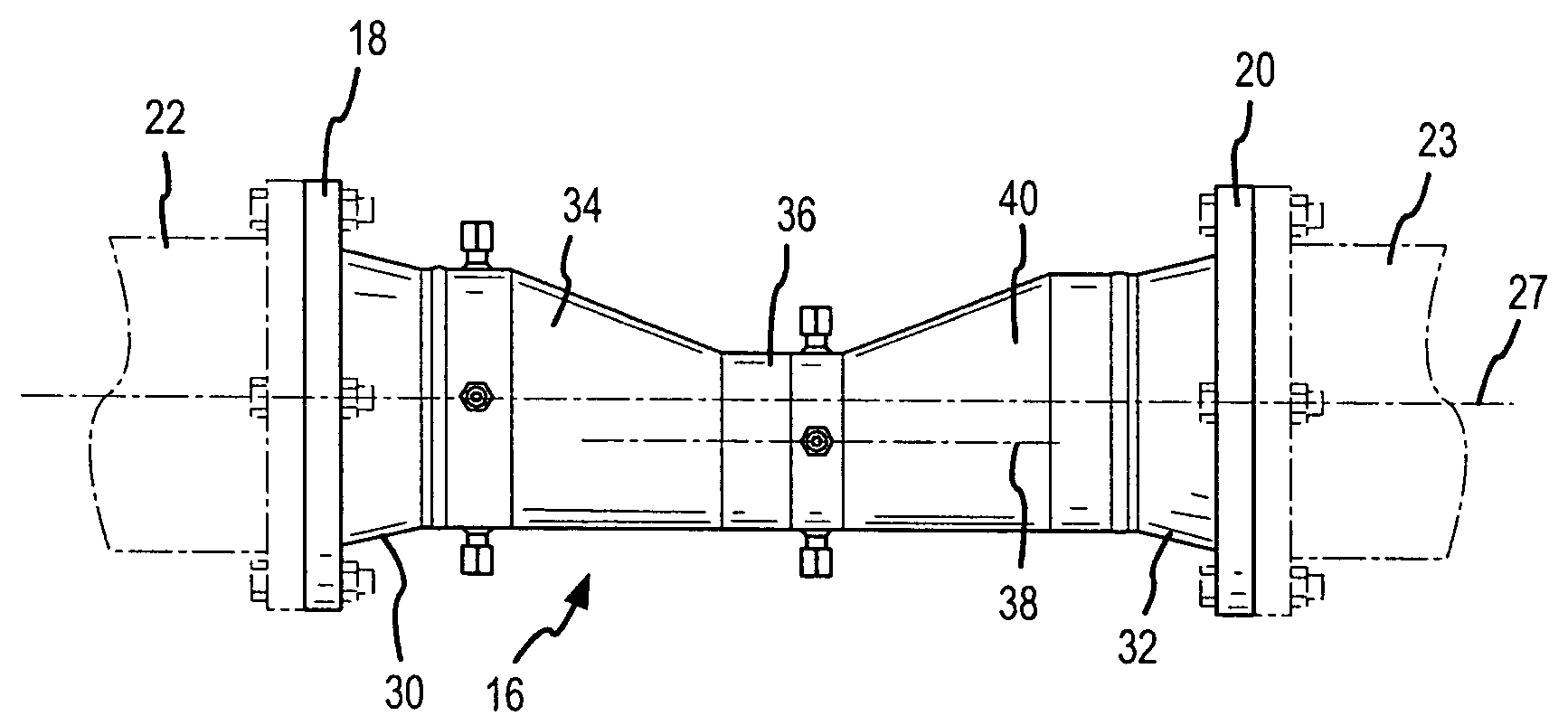 Eccentric venturi flow meter