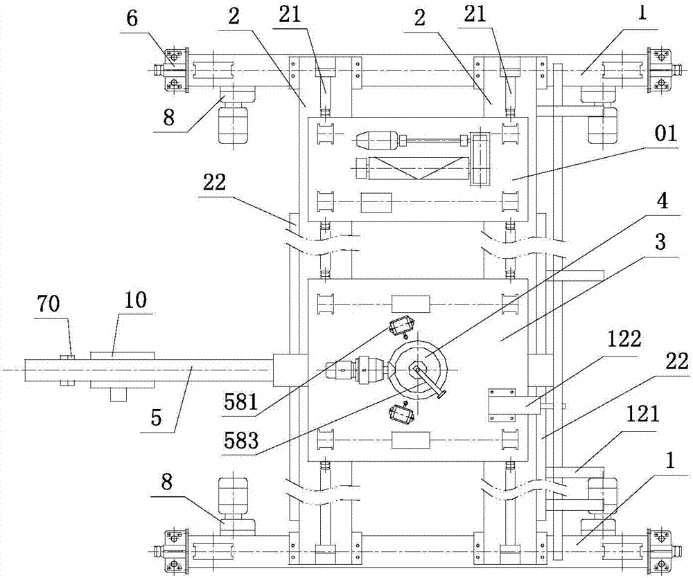 Cantilever crane provided with lifting trolley, running trolley and anti-rollover end beams