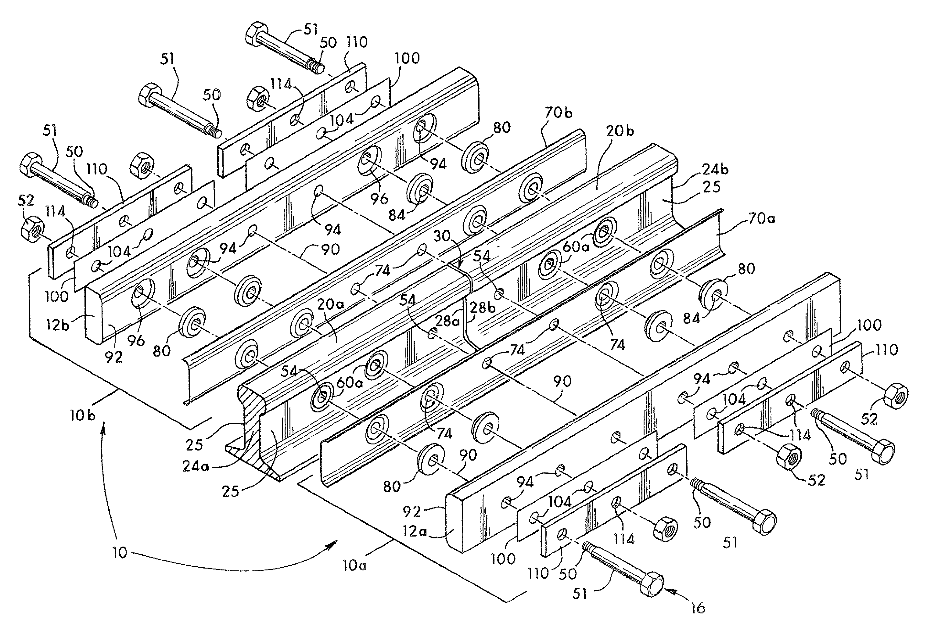 Rail joint assembly using embedded load transfer keys and method therefor