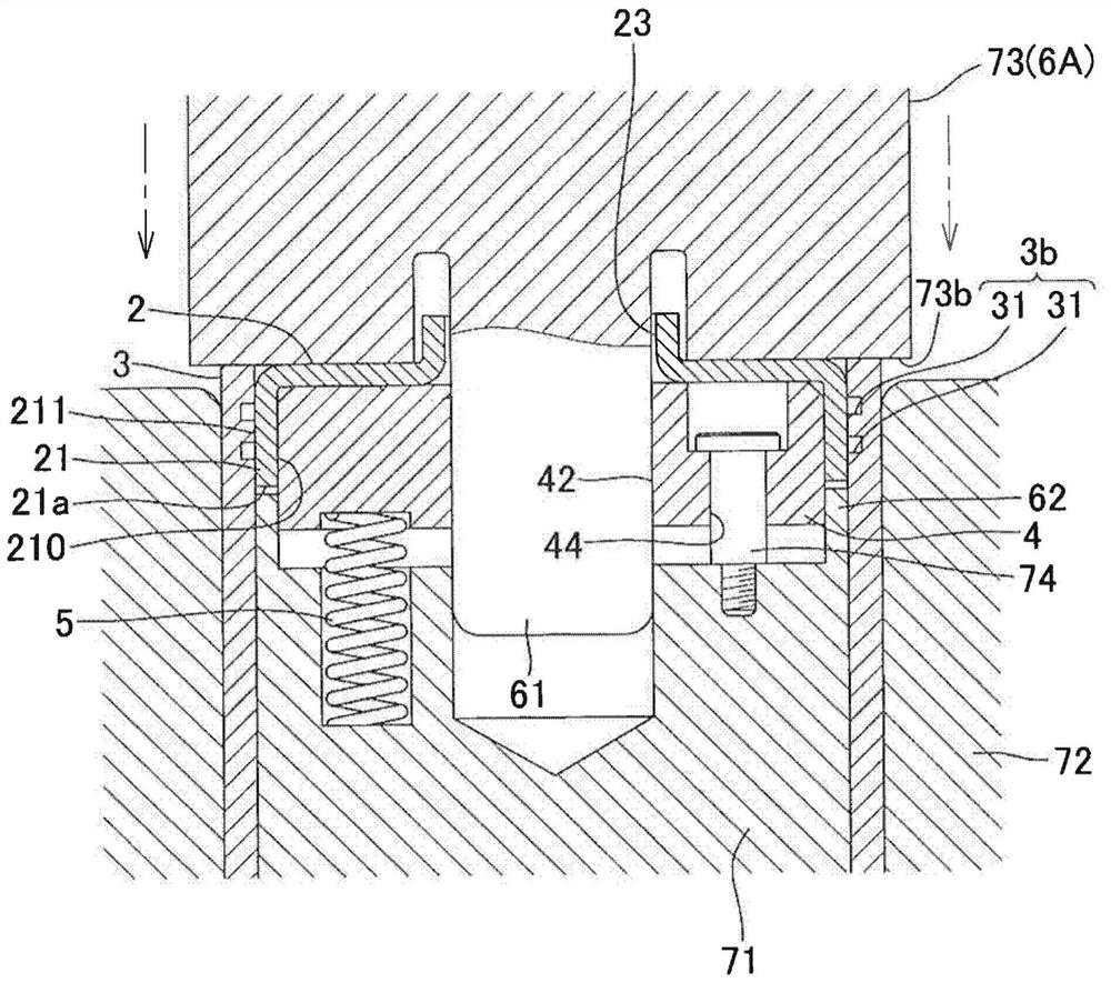 Riveted assembly of metal plate-like body and column-like body, and manufacturing method and device thereof