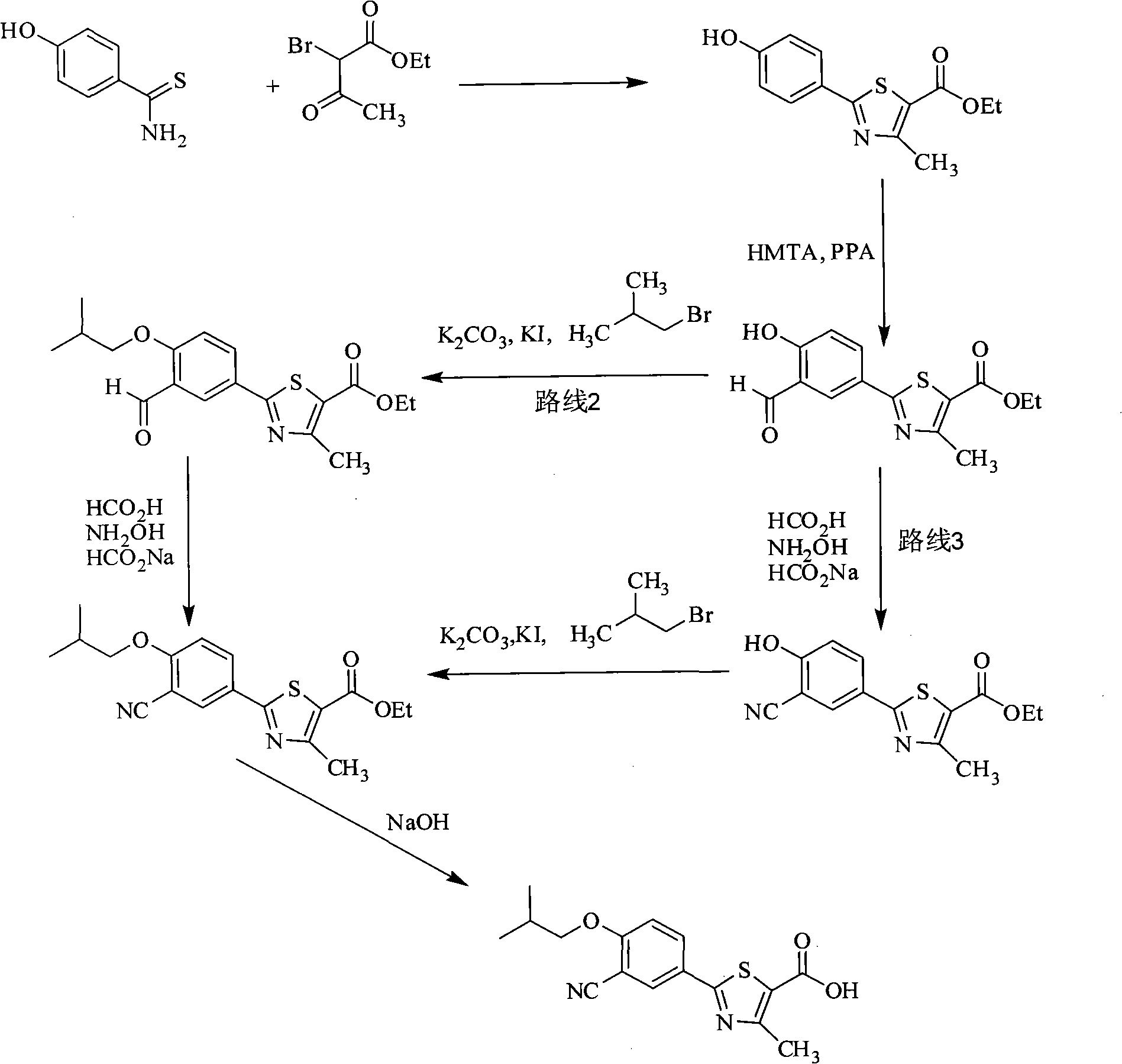 Synthesis method of 2-(3-cyan-4-isobutoxy) phenyl-4-methyl-5-thiazole formic acid