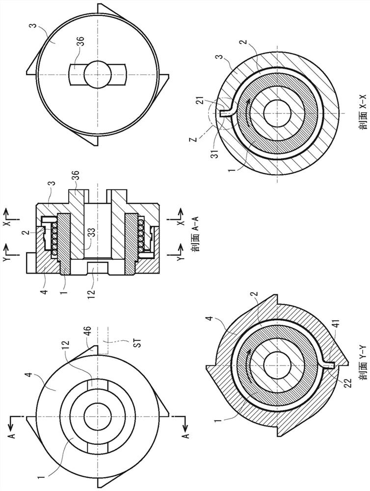 Spring clutch with coil spring with hook