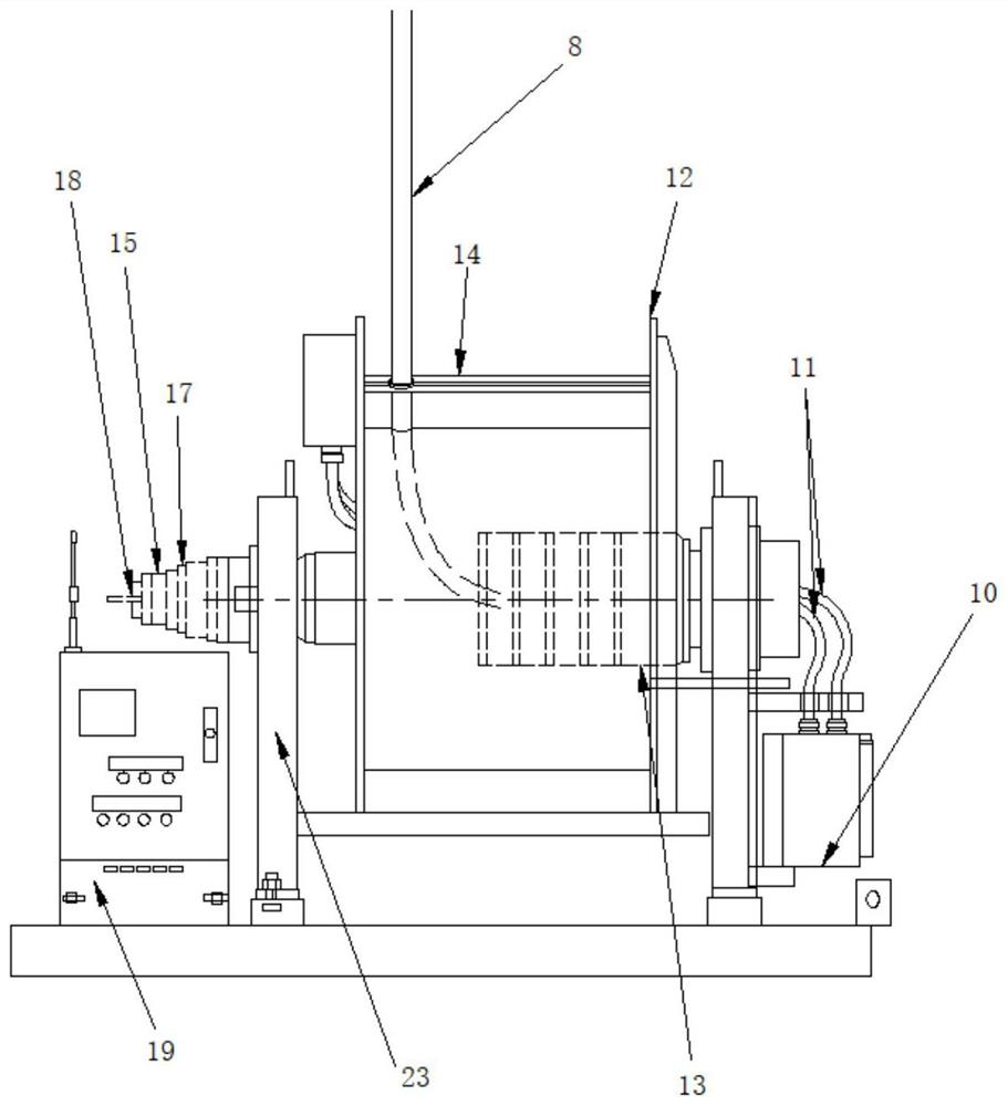 Self-elevating ocean platform pile leg and pile shoe equipment cable take-up and pay-off system