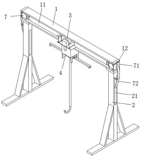 A crane with pulley beam moving equipment