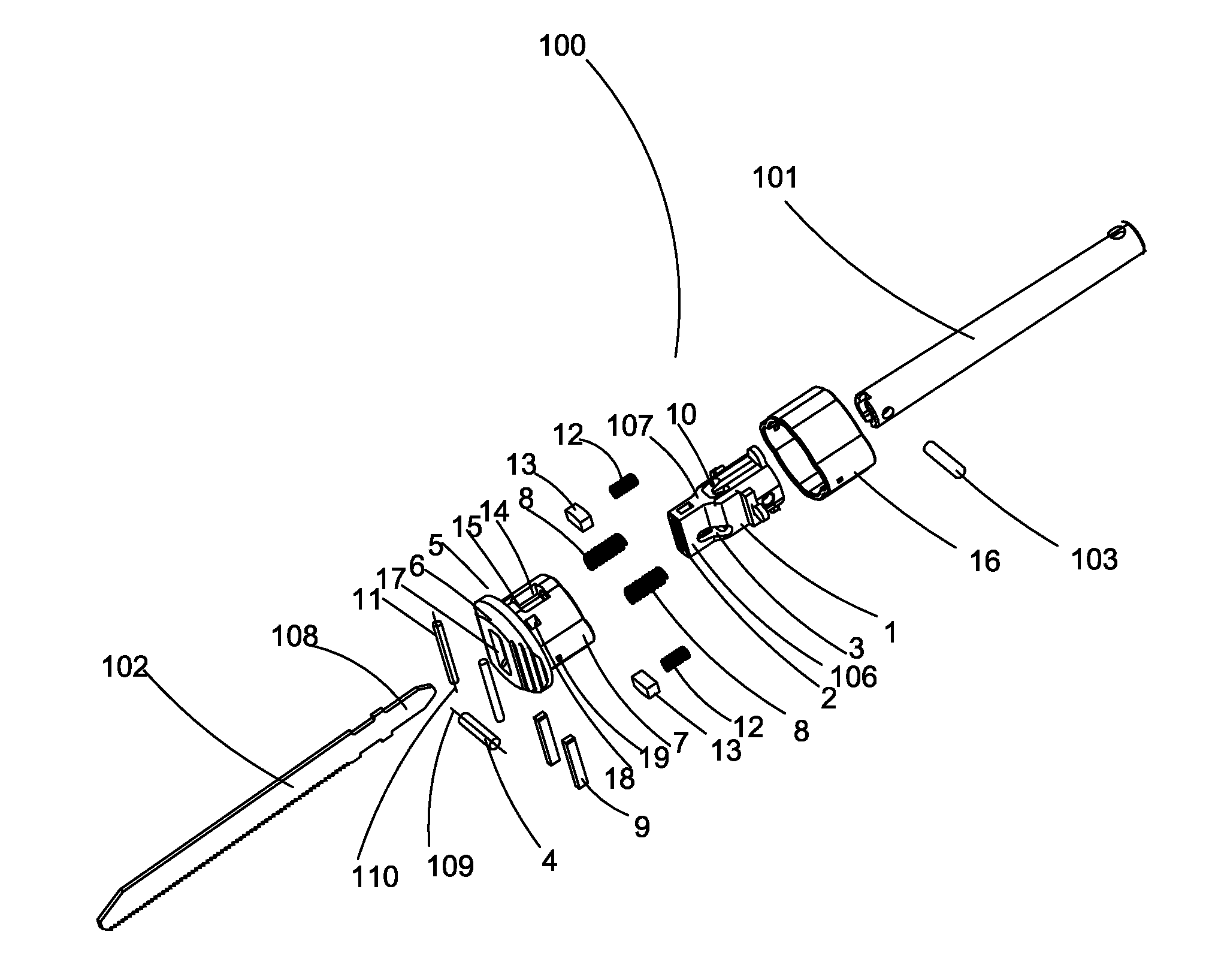 Clamping device for a saw blade