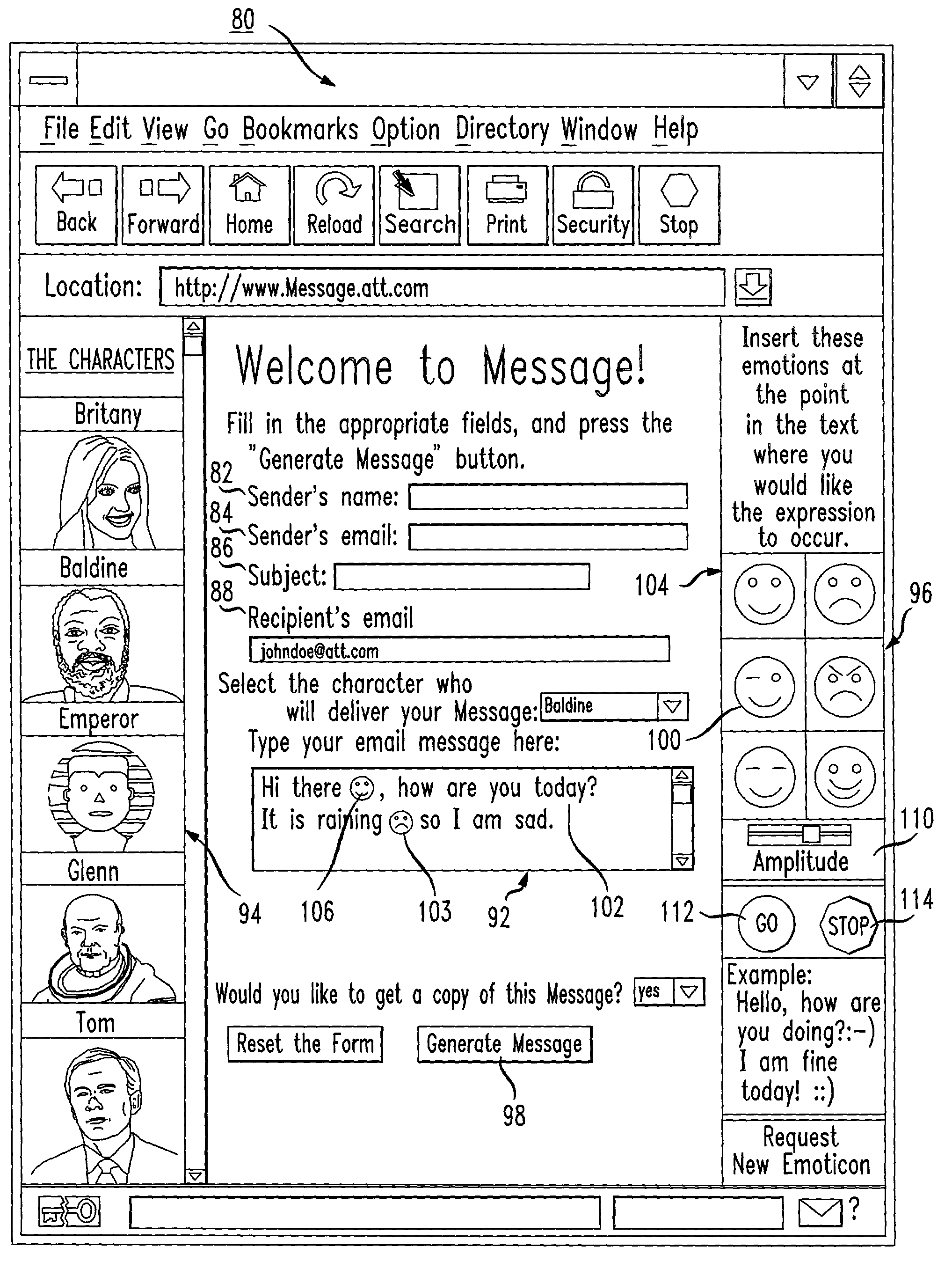 Method for sending multi-media messages using emoticons