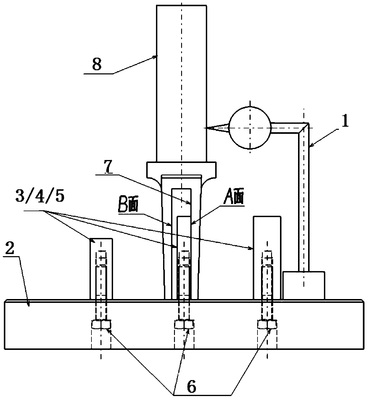 A device and method for detecting symmetry of rudder shaft grooves of rudder shaft parts