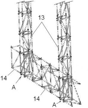 Improved bidirectionally stressed foundation knot attached to lifting scaffold