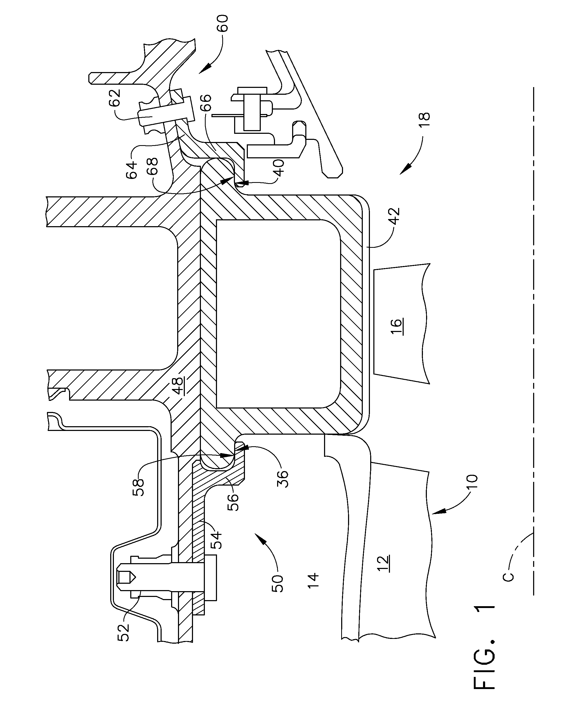 Chordal mounting arrangement for low-ductility turbine shroud