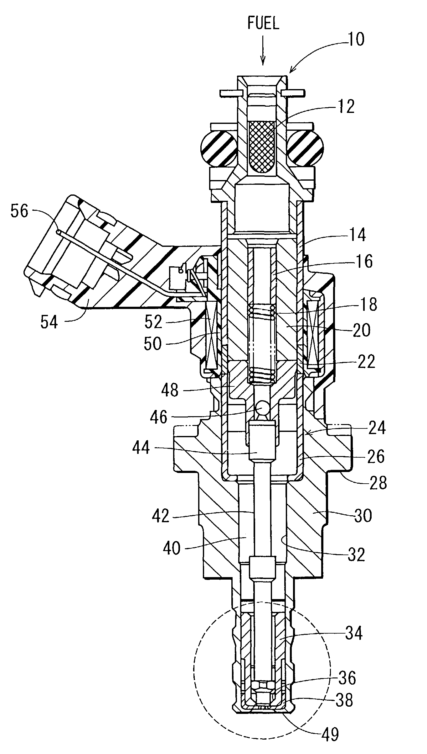 Fuel injection device having injection hole plate