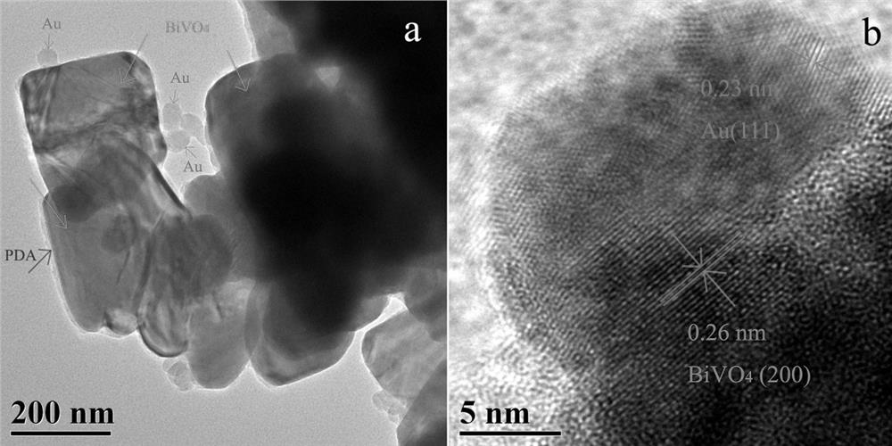 Preparation method of precious metal nanoparticle-loaded 2D bismuth vanadate@PDA core-shell structure composite material