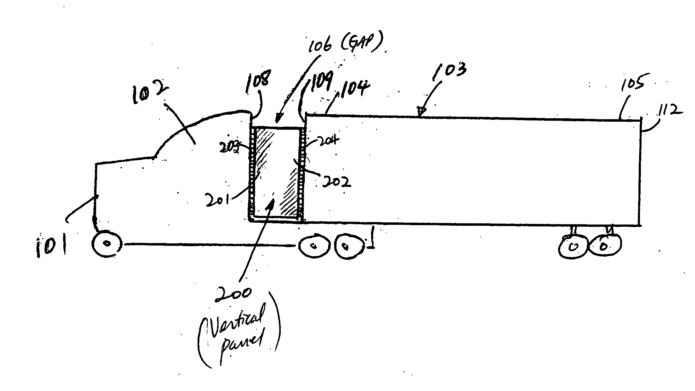 Aerodynamic drag reduction apparatus for gap-divided bluff bodies such as tractor-trailers