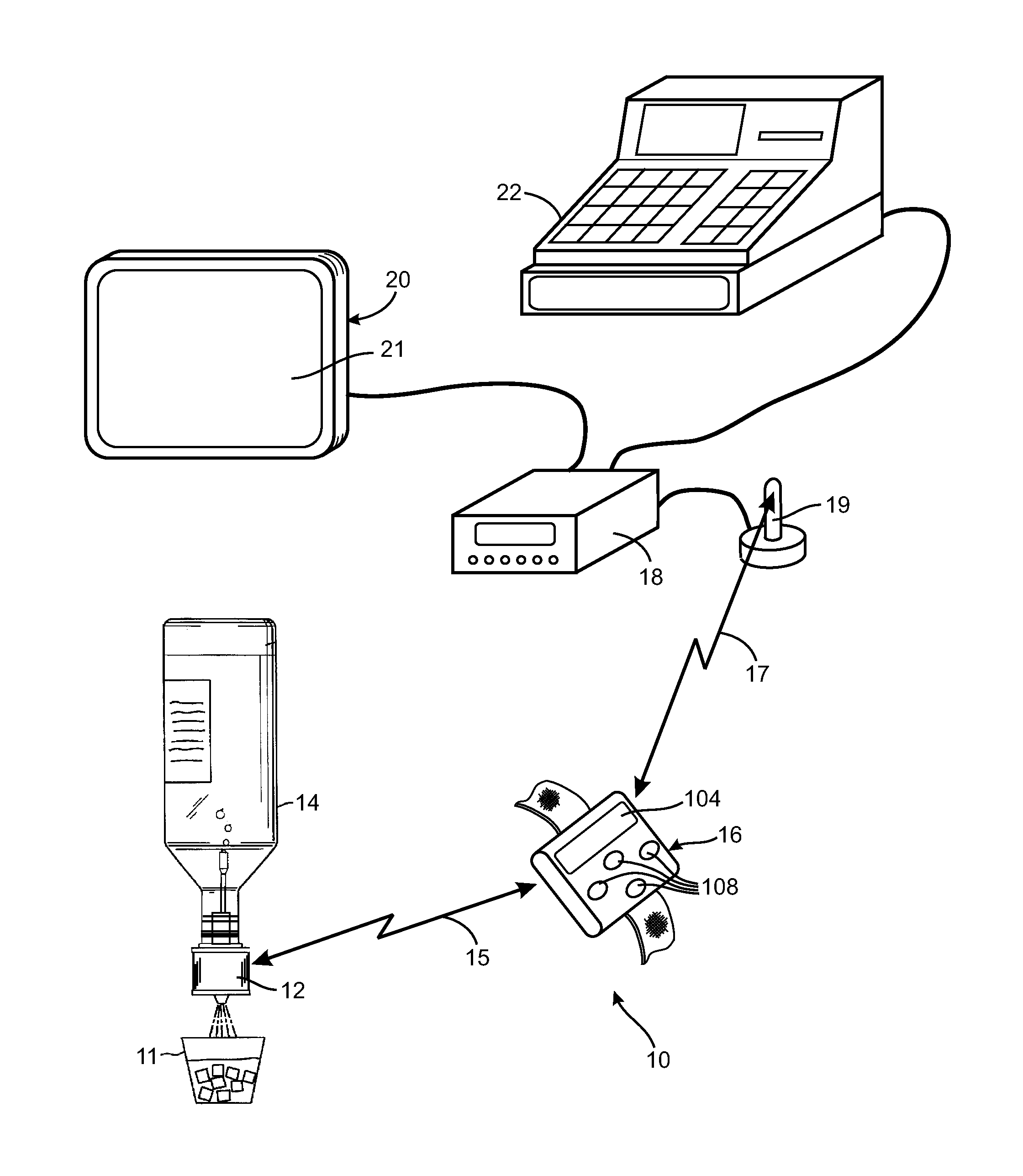 Wireless control system for dispensing beverages from a bottle