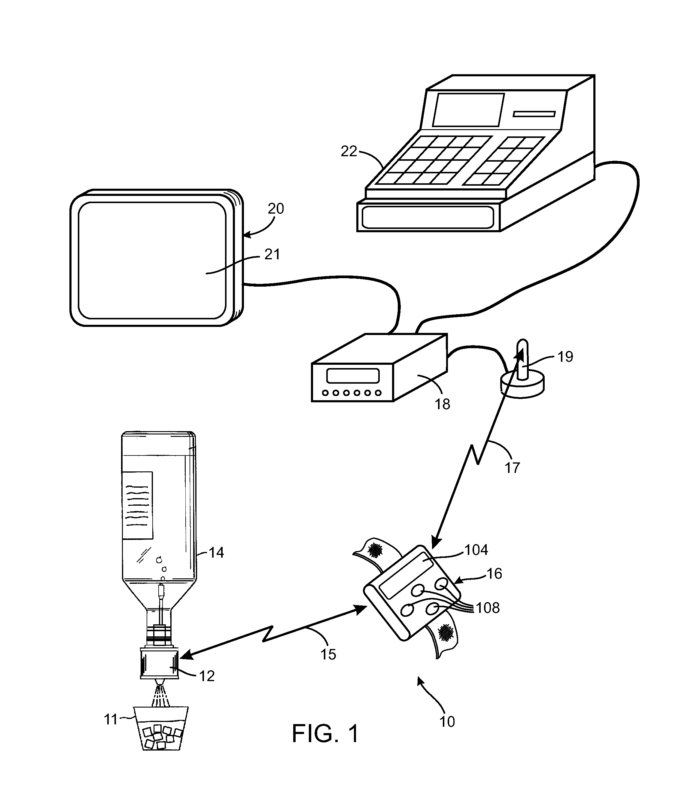 Wireless control system for dispensing beverages from a bottle