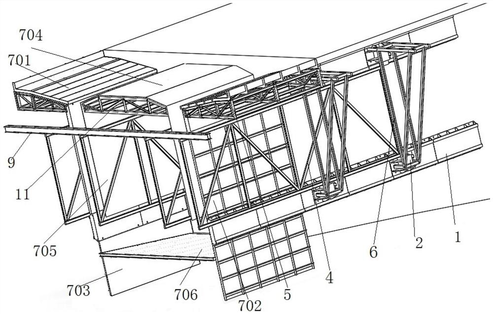 Descending type suspended casting hanging basket and construction method thereof