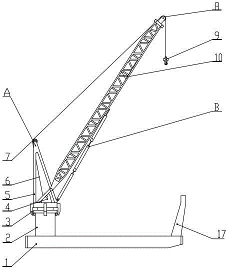 Offshore platform floating crane system with three-stage amplitude-changing and shock-absorbing hedging hydraulic device