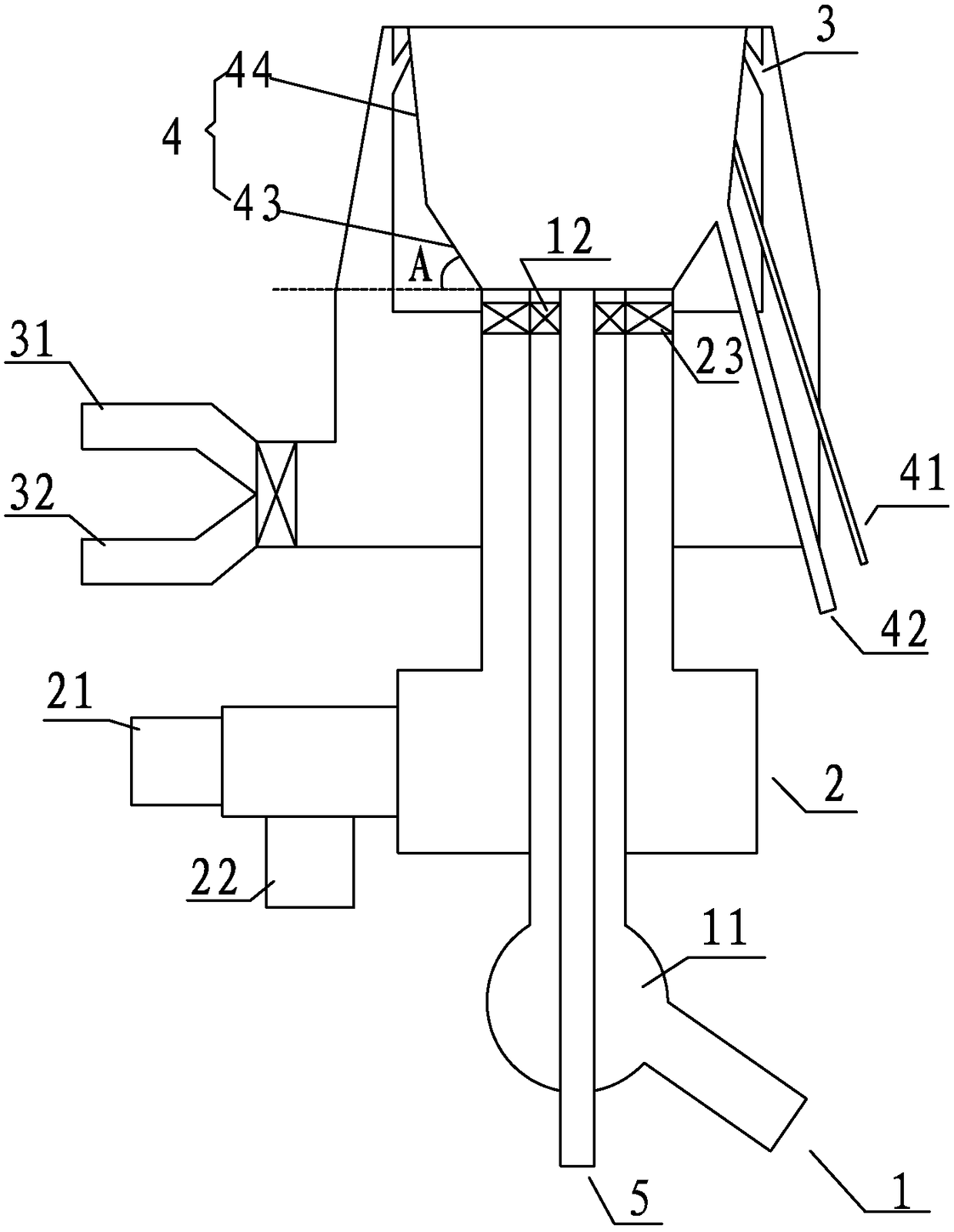 A bottom-mounted low-nitrogen burner suitable for large-scale load adjustment