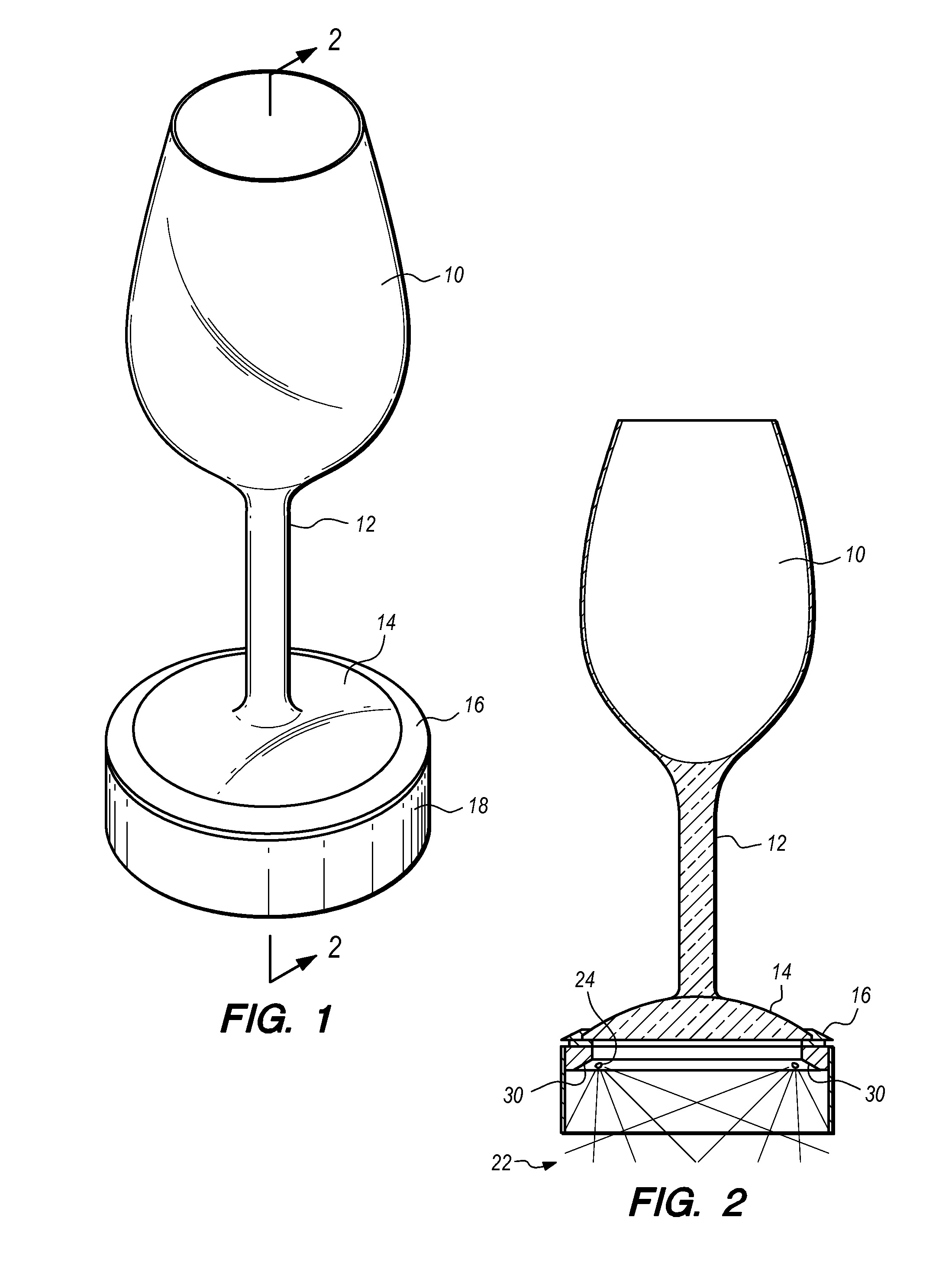 Stemware with Magnifying Base and Light Source