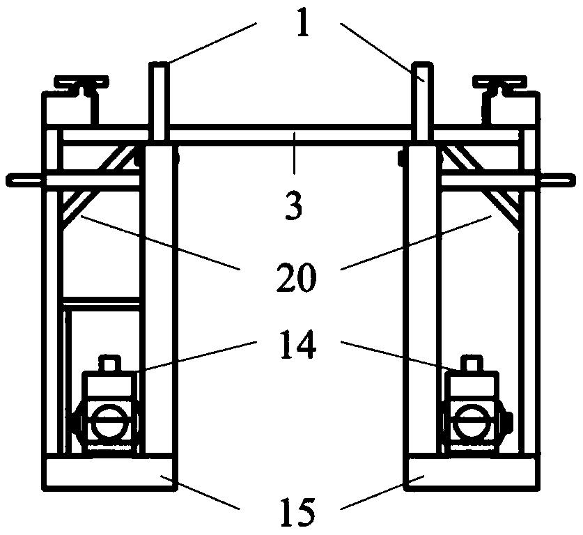 Frame device for lifting and transporting tunneling head-on temporary bracket, and operation method