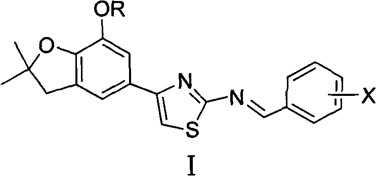 4-(benzofuran-5-yl)-2-benzal aminothiazole and application of 4-(benzofuran-5-base)-2-benzal aminothiazole as antineoplastic agent
