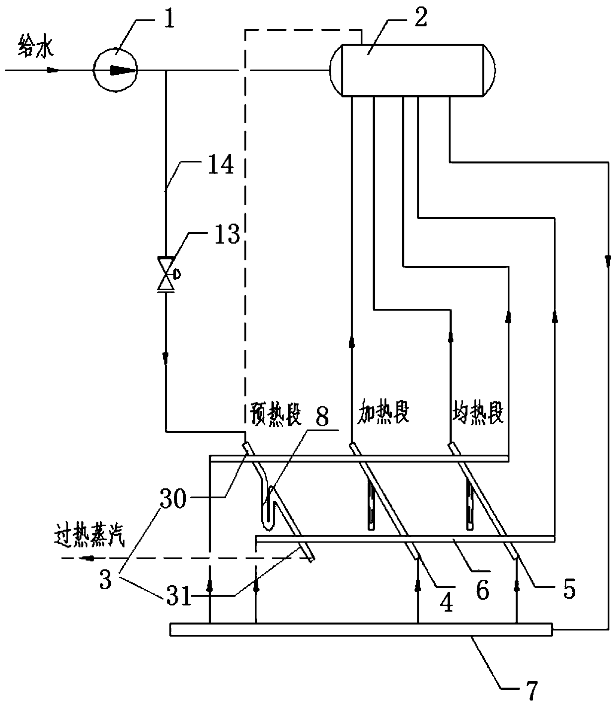 Evaporation cooling device for pusher type heating furnace producing superheated steam