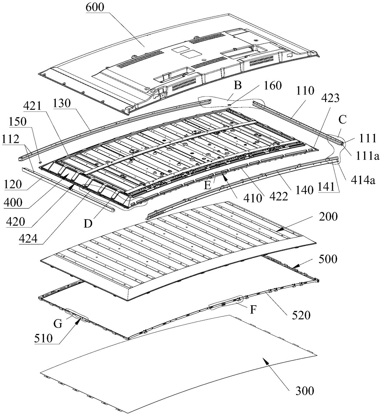 Face frame and curved liquid crystal display device with the face frame